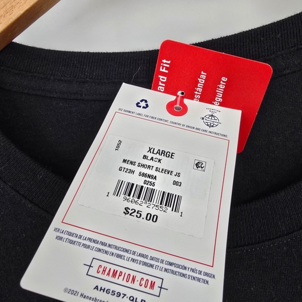 Champion Mens Script Logo Graphic T-Shirt Black XL GT23H 586N9A New With‎ Tags - Picture 5 of 7